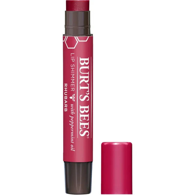 Burt's Bees Lip Shimmer in Rhubarb - Moisturizing & Tinted Lip Balm with Natural Shine for Everyday Wear & Special Occasions
