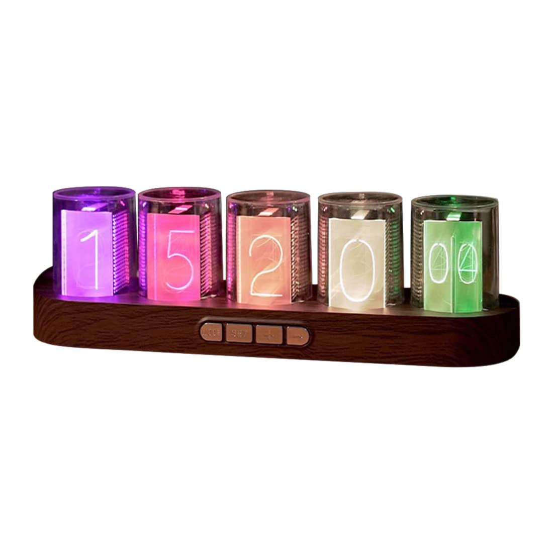 Adventurers Simulation Nixie Tube Clock - RGB LED Desk Clock with Wooden Base, 24-Hour Display | Perfect for Computer Monitor Decor & Bedside Table in Bedroom, Home Office, Gaming Setup