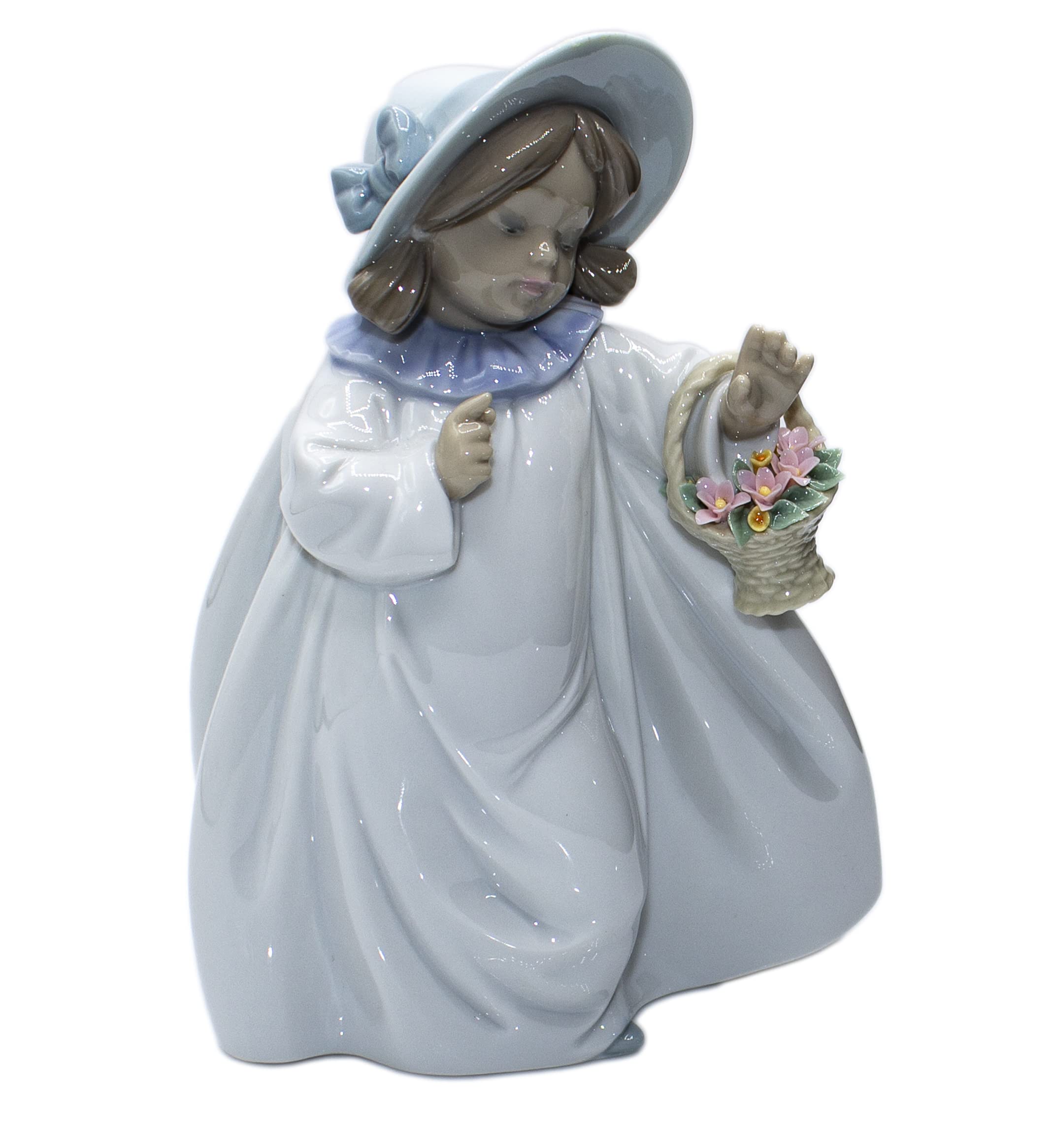 Lladro Dreams 06684 Porcelain Figurine - Girl Holding Flower Basket | Elegant Home Decor, Perfect for Living Room Display & Gift Giving