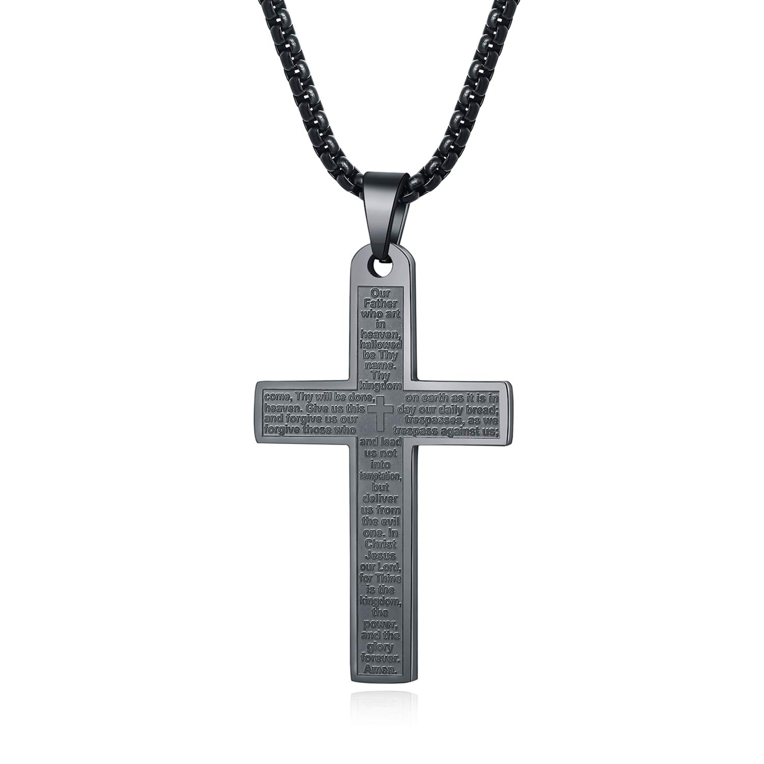 Stainless Steel Bible Verse Cross Pendant Necklace - Lord's Prayer for Men & Women | 20-24 Inch Snake Chain | Perfect for Daily Wear & Gifts