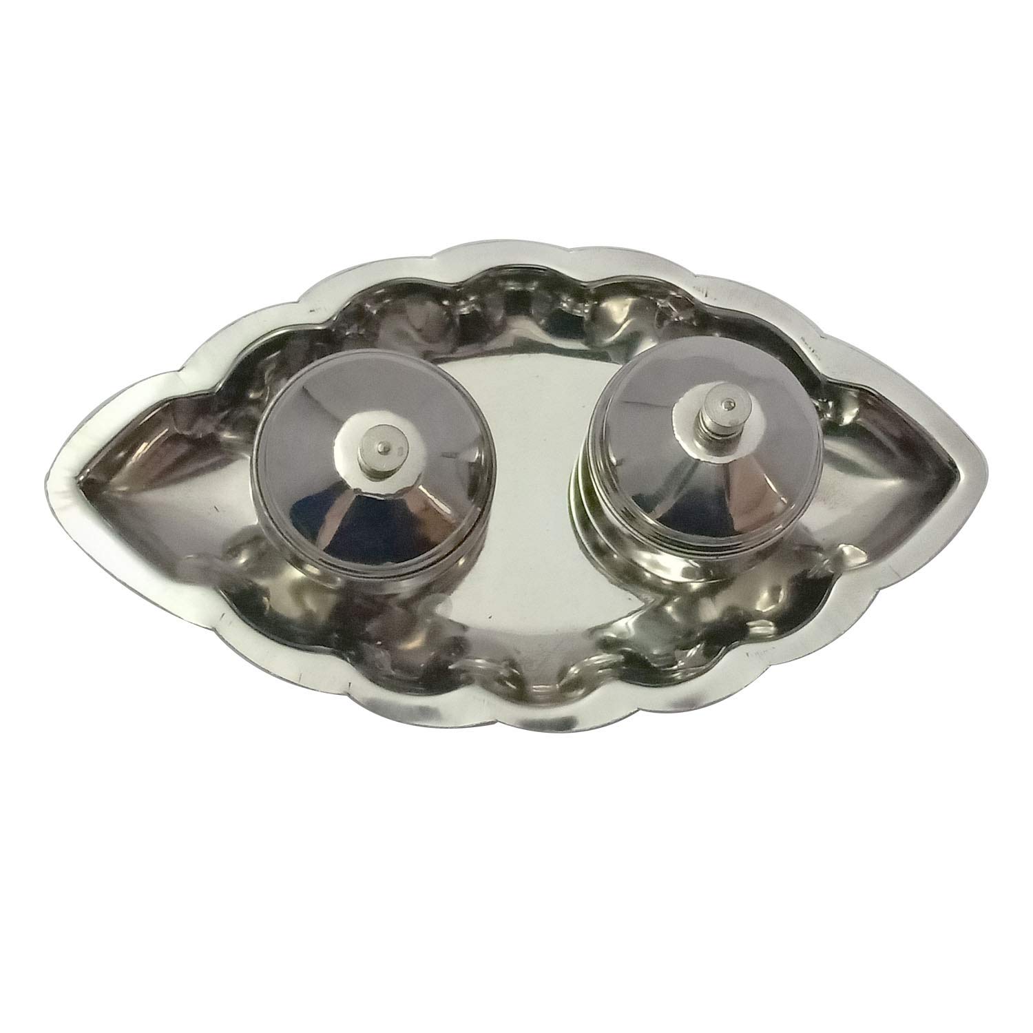 Elegant Haldi Kumkum Thali Containers Set - 2 Pcs Brass Puja Plate for Hindu Rituals | Home & Office Décor | Perfect for Diwali, Weddings & Daily Worship