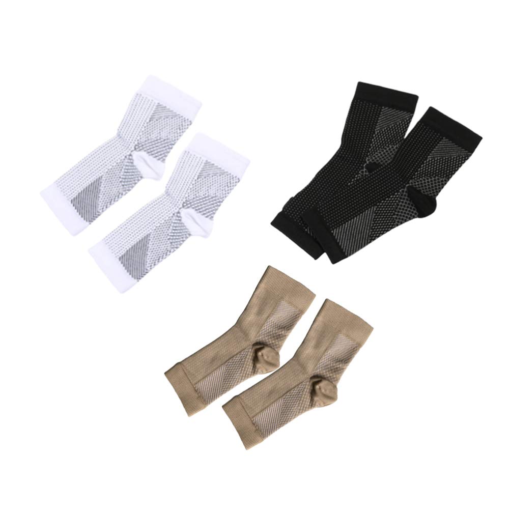 Healifty Plantar Fasciitis Relief Socks - 3 Pairs Ankle Support Foot Sleeves for Sports & Pain Relief (S/M, Black/White/Skin) - Ideal for Running, Yoga & Daily Comfort