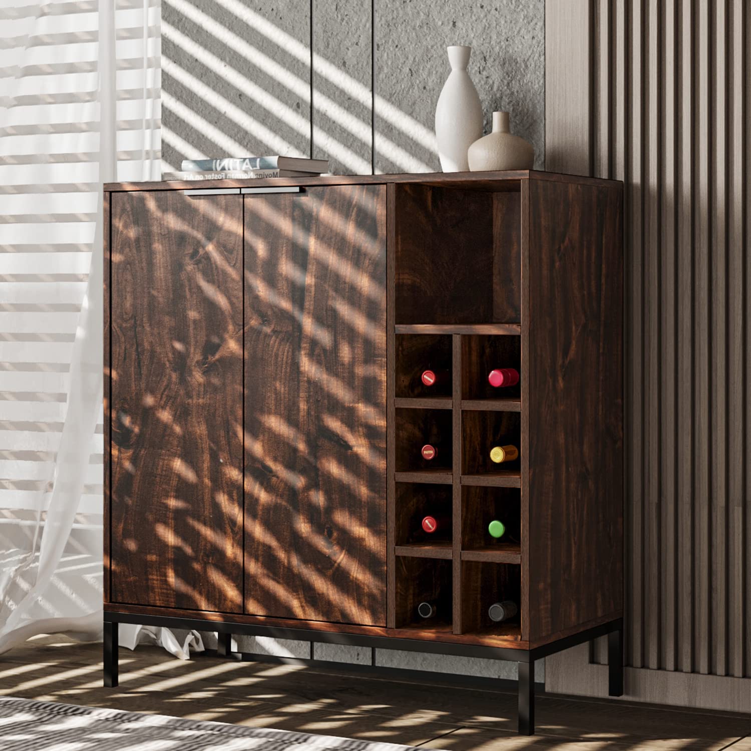 Furnnylane 34 Inch Sideboard Cabinet - Kitchen Organizer with Wine Storage & Coffee Bar, Buffet Cabinet for Dining Room Storage | Perfect for Small Spaces, Home Bar Setup, and Entertaining Guests