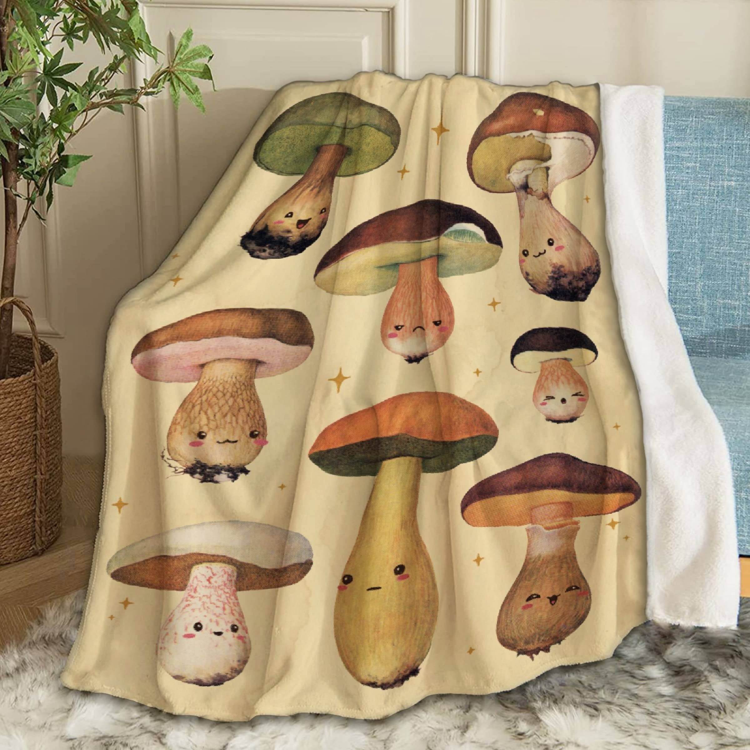 Super Soft Cute Mushroom Fleece Throw Blanket 40x50 Inch - Cozy Flannel Blanket for Kids, Bed, Couch & Sofa - Perfect for Travel, Home Decor and Gift Giving