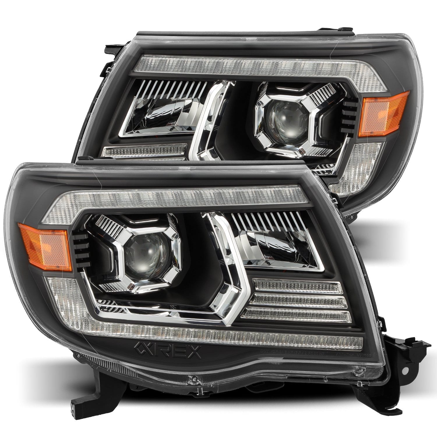 2005-2011 Toyota Tacoma Projector Headlights - Black Plank Style with DRL | Alpha Rex 880738 | Upgrade for Off-Road & Night Driving
