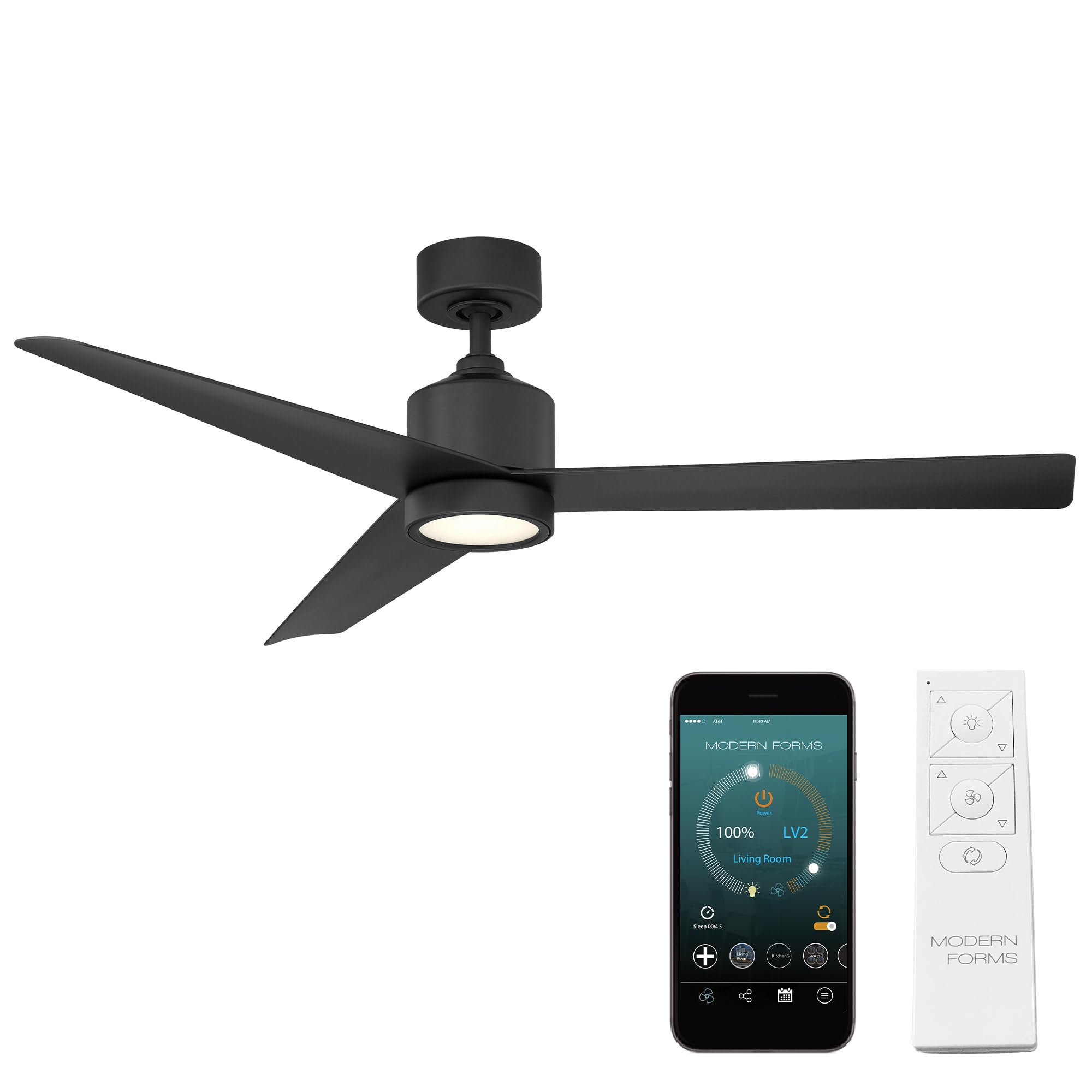 Lotus Smart 54in Matte Black 3-Blade Ceiling Fan with 3000K LED Light Kit, Remote Control, Alexa & Google Assistant Compatible, Ideal for Living Room, Bedroom, and Patio