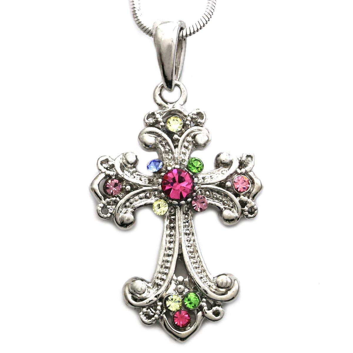 Christian Cross Necklace for Women - Stainless Steel Pendant Charm with 18