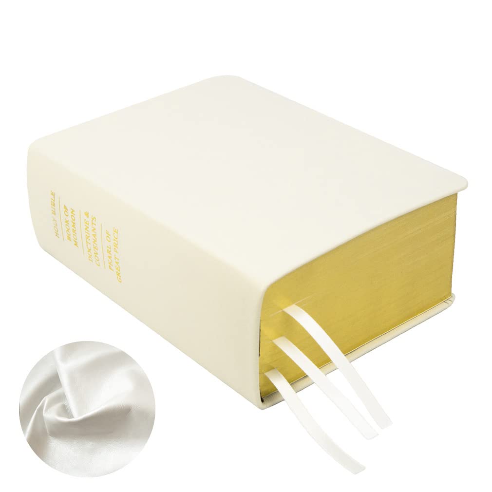 LDS Scriptures Set - Hand-Bound Pearlized White Genuine Leather Quad (Book of Mormon, Holy Bible, Doctrine & Covenants, Pearl of Great Price) - Perfect for Latter-Day Saints Study, Worship & Gift Giving