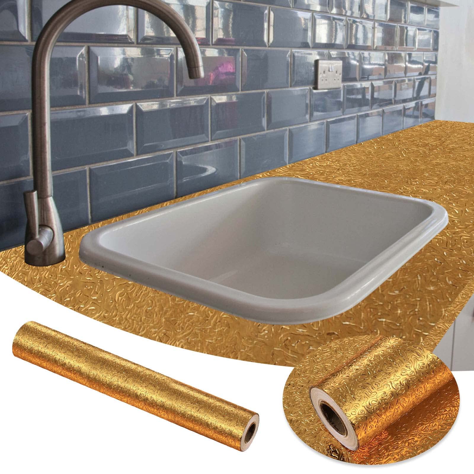 Gold Oil-Proof Kitchen Backsplash Stickers - Waterproof Self-Adhesive Wall Decals for Stove, Cabinet, Cupboard, Dining Table & Drawer - Easy DIY Home Decor Upgrade for Kitchen Renovation & Apartment Remodeling