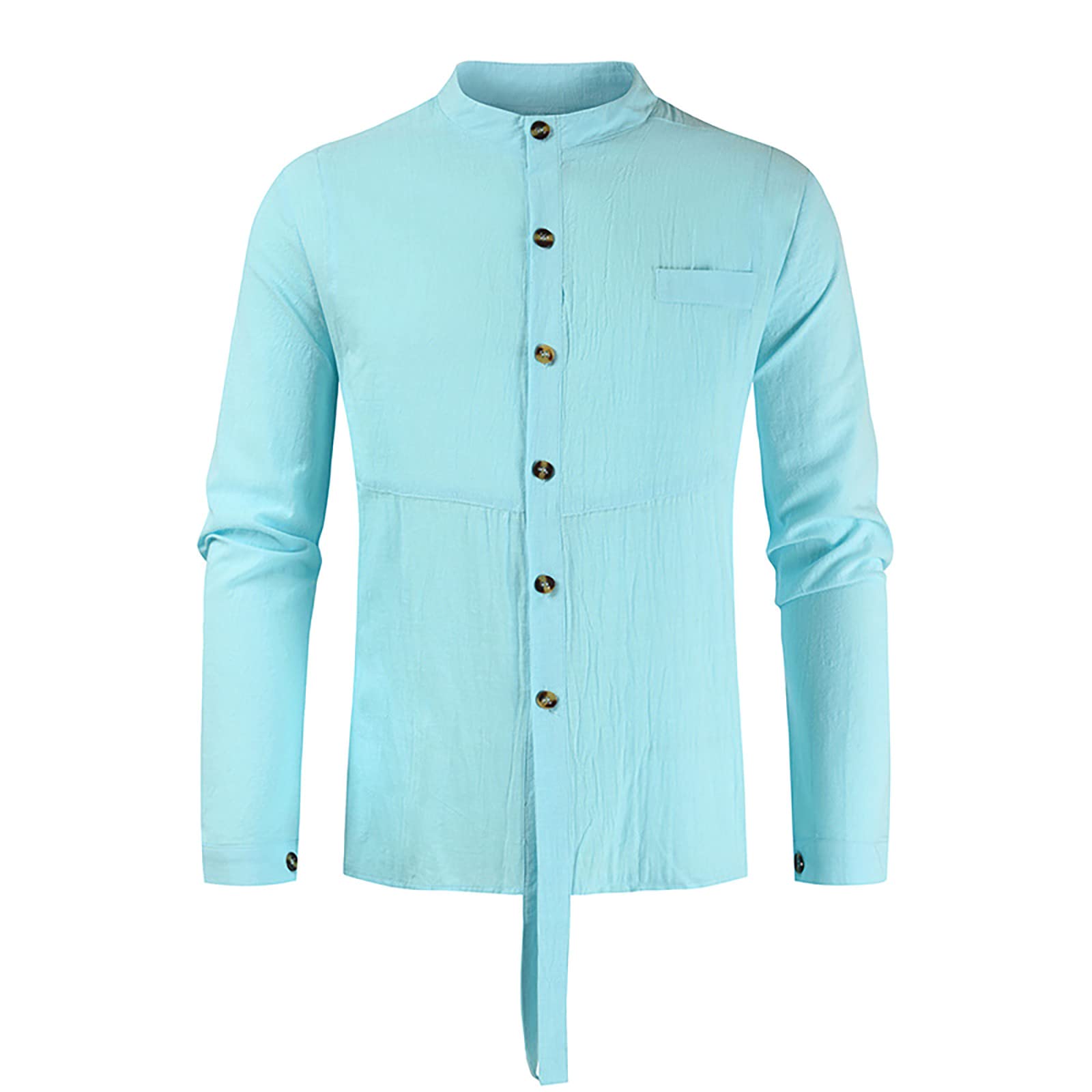 Men's Button Down Shirt - Long Sleeve Cotton Linen T-Shirt for Summer | Casual Round Neck Top for Work & Outdoor Activities
