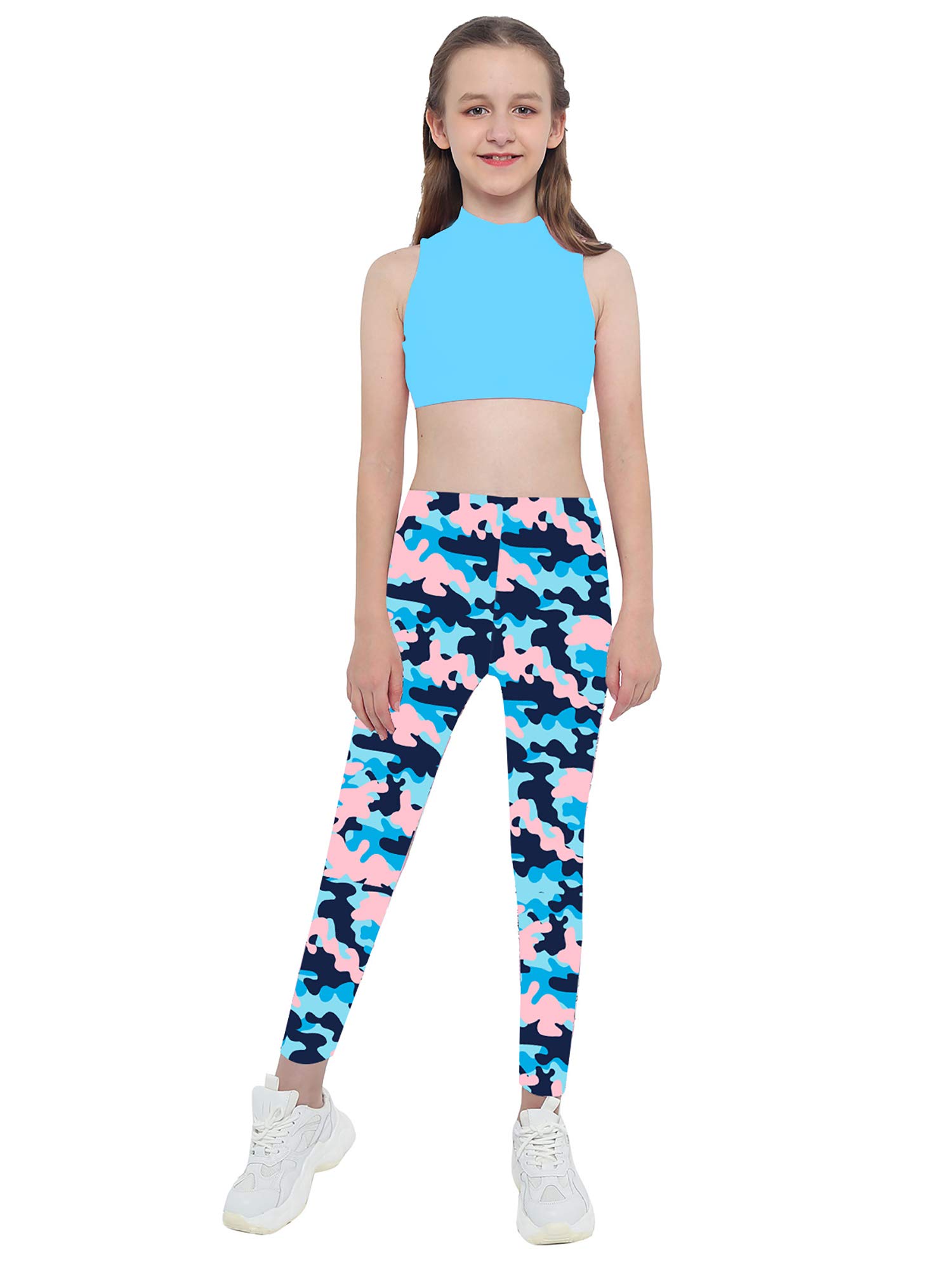 Moily Girls Digital Love Dance Mock Crop Top & Leggings Set - Gymnastics, Dance, Sports Wear for Active Kids