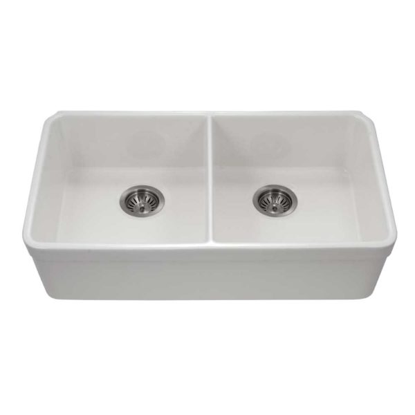Hamat CHE 3318DHU WH Undermount Fireclay Double Bowl Kitchen Sink - White, Heavy Duty Stainless Steel for Modern Farmhouse & Commercial Kitchens
