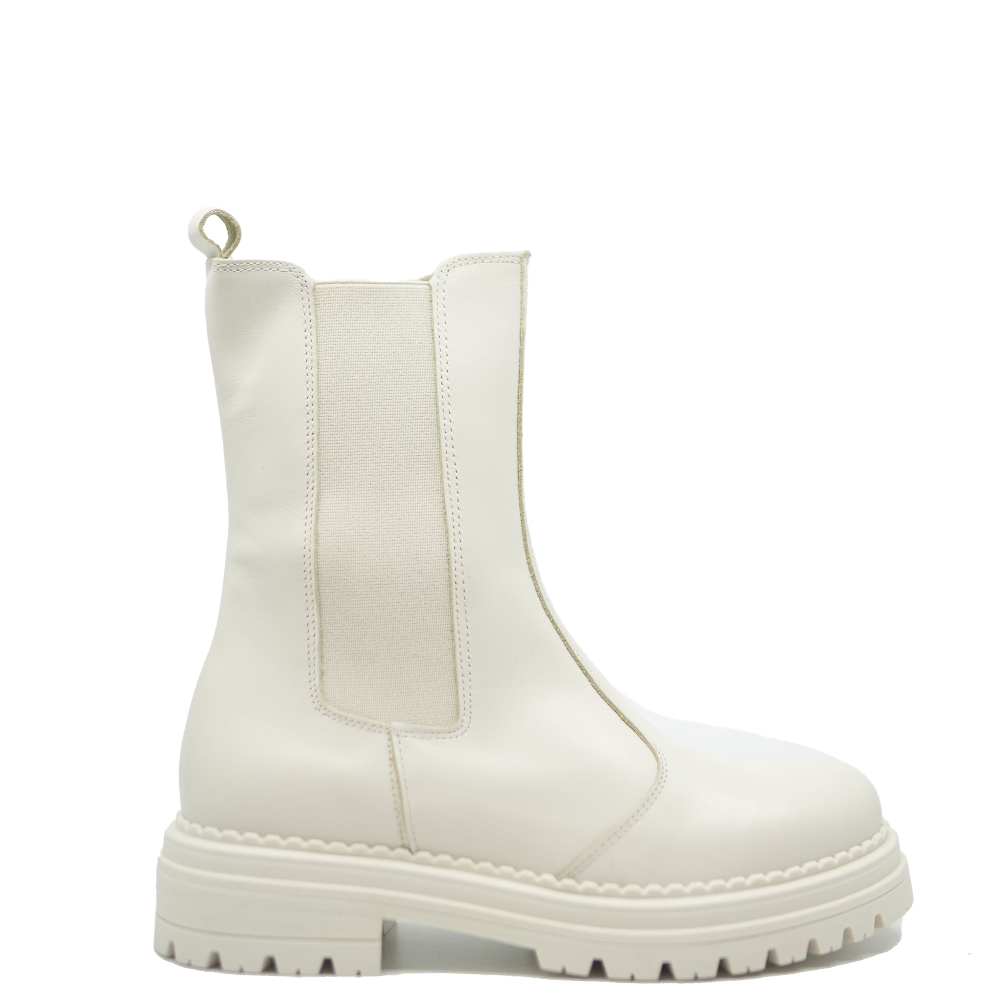 Confetti White Monochrome Leather Elastic Boots - Stylish Women's Winter Ankle Boots with Stretch Comfort | Perfect for Office, Party & Casual Outfits