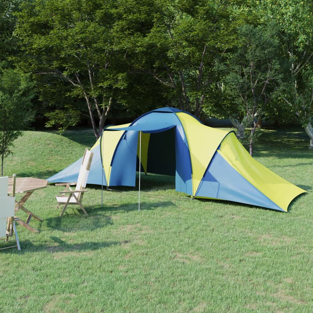 SKM 6-Person Waterproof Camping Tent - Lightweight, Easy Setup, Blue & Yellow for Family Outdoor Adventures, Hiking & Backpacking