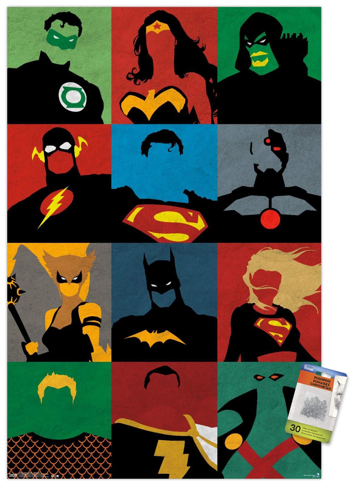 DC Comics Justice League Minimalist Wall Poster with Push Pins - Superhero Home Decor for Living Room, Bedroom & Office