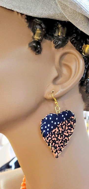 Blue and Peach African Print Earrings DP3850ER5 - Stylish Handmade Dangle Earrings for Women, Perfect for Parties, Weddings & Cultural Events