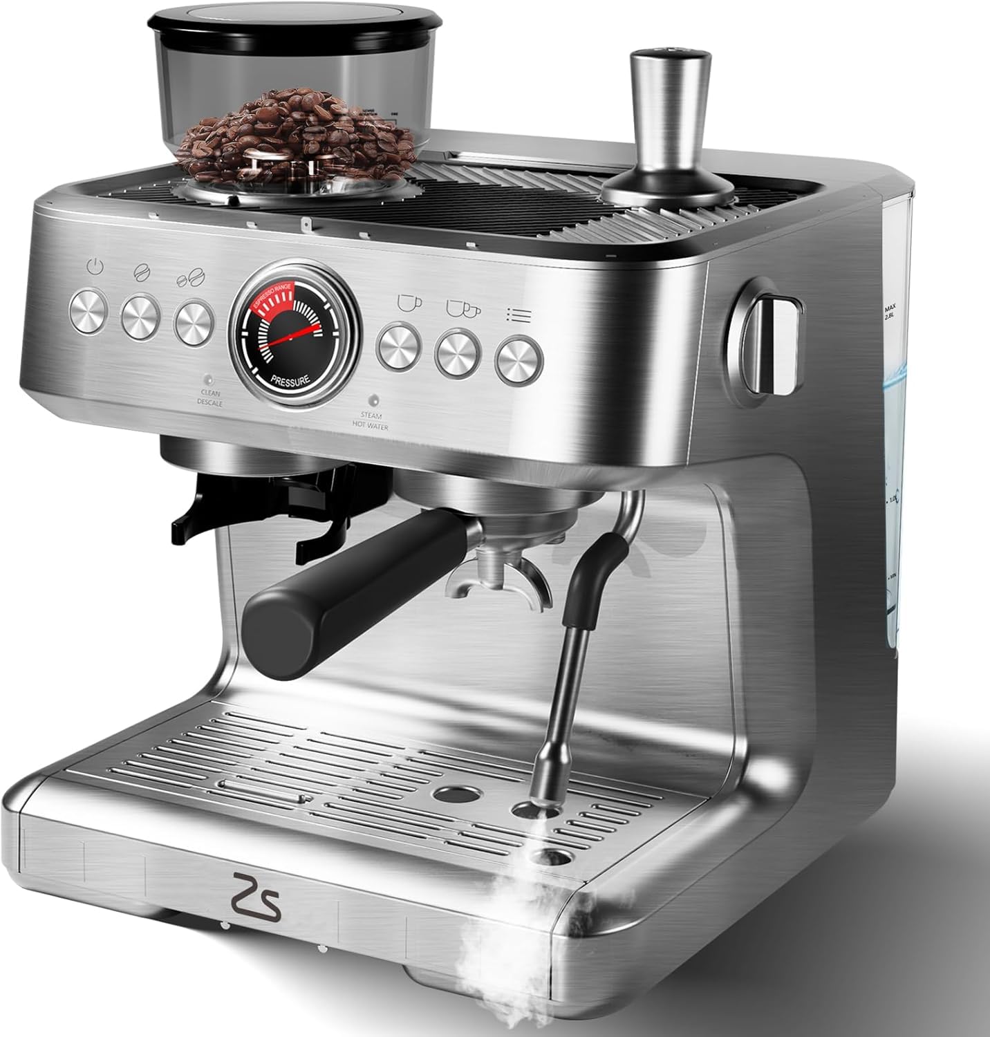 20 Bar Professional Espresso Machine with Built-in Grinder & Milk Frother - 95oz Removable Water Tank for Latte, Cappuccino - Stainless Steel Home Coffee Maker for Kitchen, Office & Small Business Use
