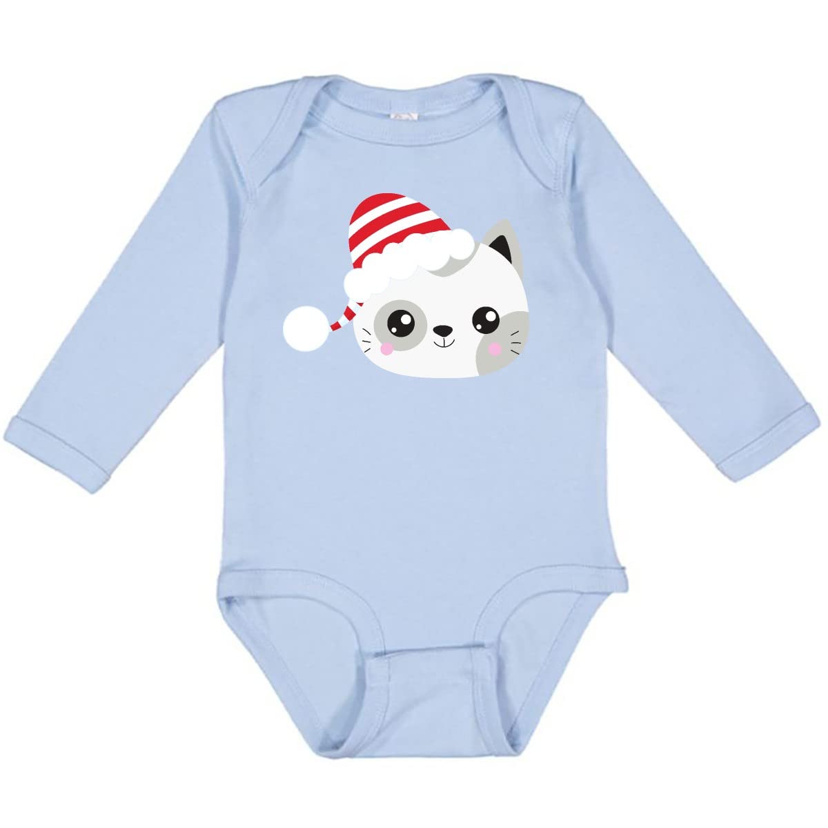 Inktastic Christmas Cat Cute Cat with Santa Hat - Long Sleeve Baby Bodysuit for Holiday Photos & Family Gatherings