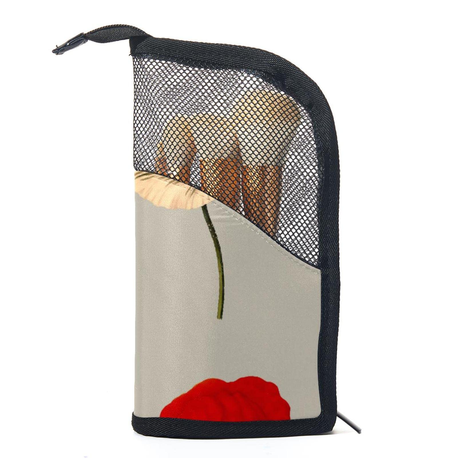 12-Piece Makeup Brush Organizer Bag with Poppy Flowers Design - Portable Cosmetic Brush Holder Case for Travel & Home Storage