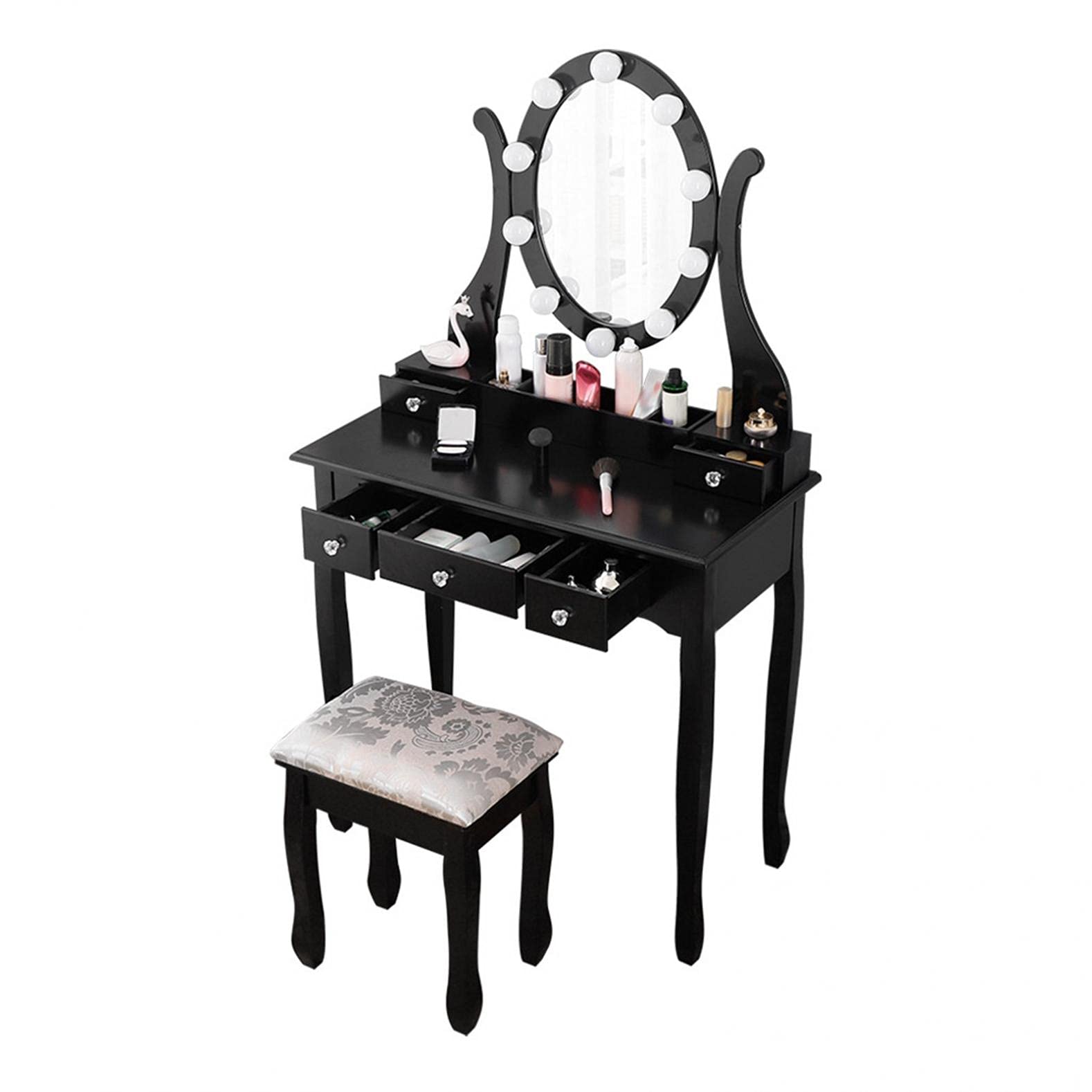 VICXYY Vanity Table with LED Lights - White Makeup Dressing Table with Storage Cabinet & Rack for Women | Perfect for Bedroom, Bathroom & Dorm Room Makeup Organization