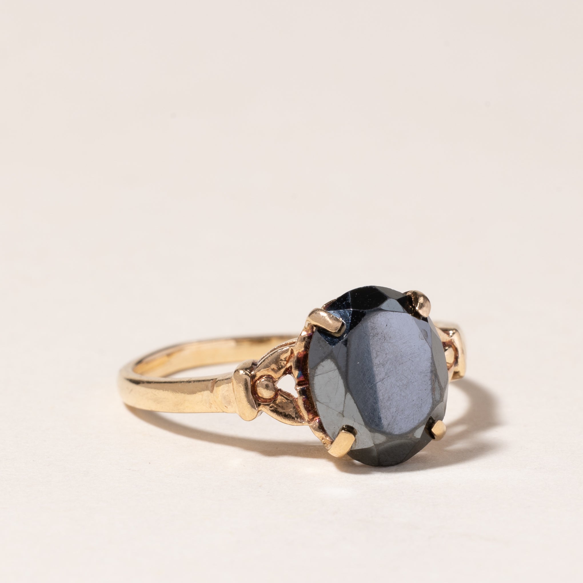 10K Yellow Gold Hematite Ring for Women - 1.76ct Genuine Hematite Stone, Size 6.5, Durable & Elegant Jewelry Gift for Anniversary, Birthday or Everyday Wear