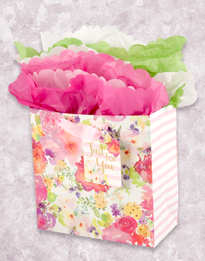 Elegant Floral Gift Bags - Medium Square Size for Birthday, Wedding, Baby Shower & Party Favors | Premium Gift Packaging for Special Occasions