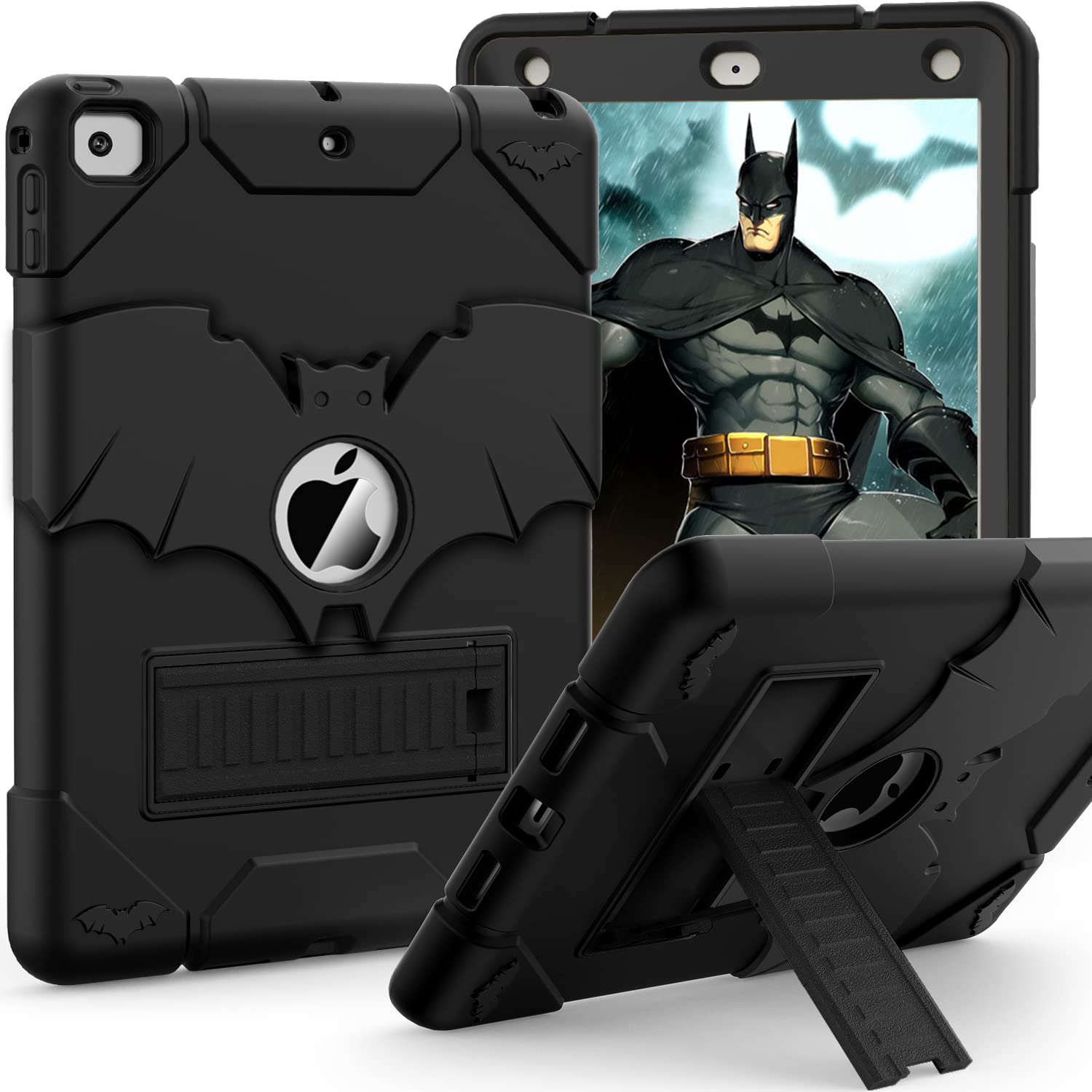 YIMIKOL Shockproof Rugged Case for iPad 6th/5th Gen (2018/2017), iPad Air 2 (2014) & 9.7 Inch iPad - Heavy Duty Drop Protection Cover with Kickstand for Kids, Boys & Adults - Perfect for School, Travel & Outdoor Use (Black)