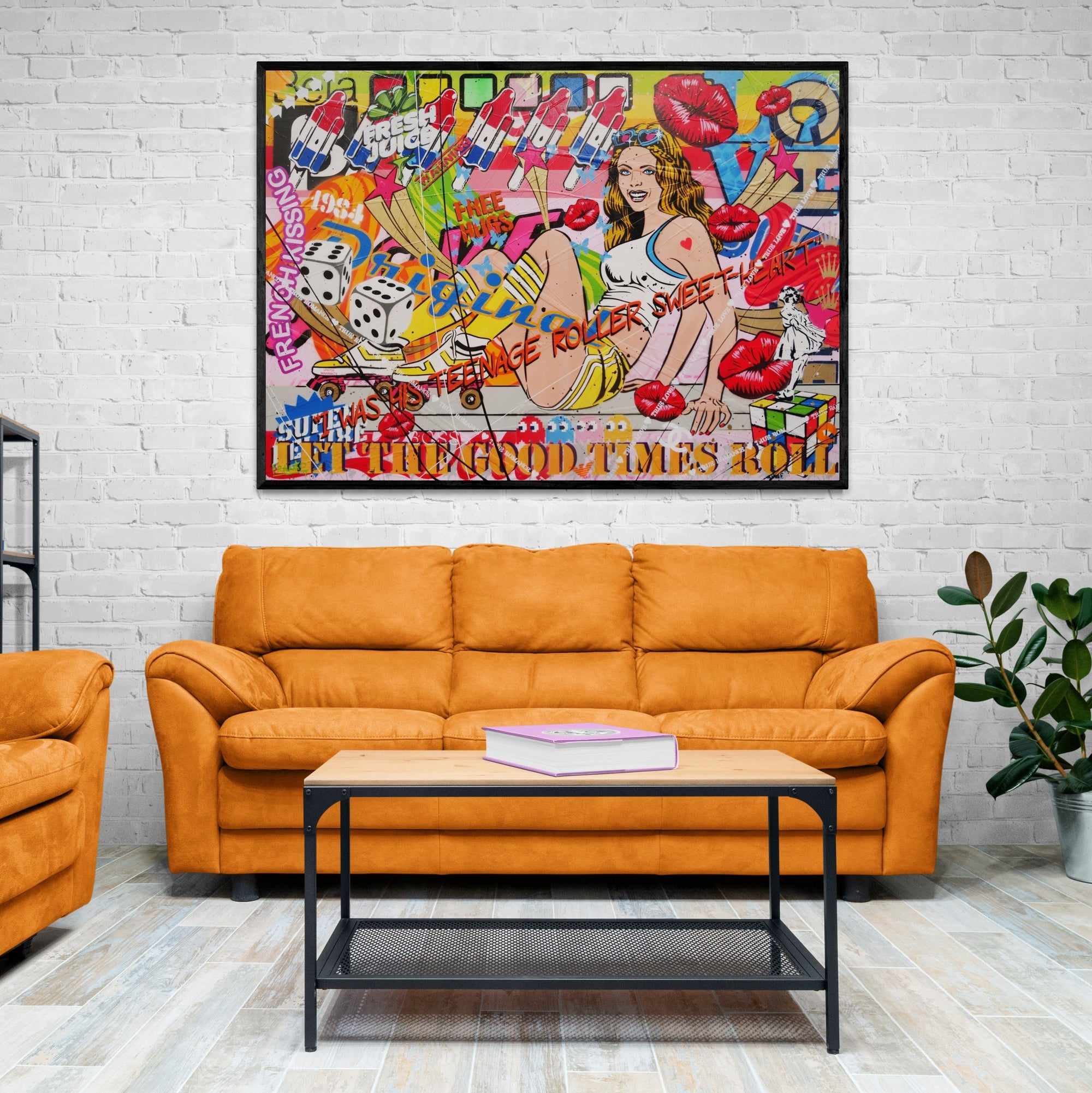 Vibrant Roller Skate Girl Textured Urban Pop Art Painting - 140cm x 100cm Wall Decor for Living Room, Bedroom & Skate Shop