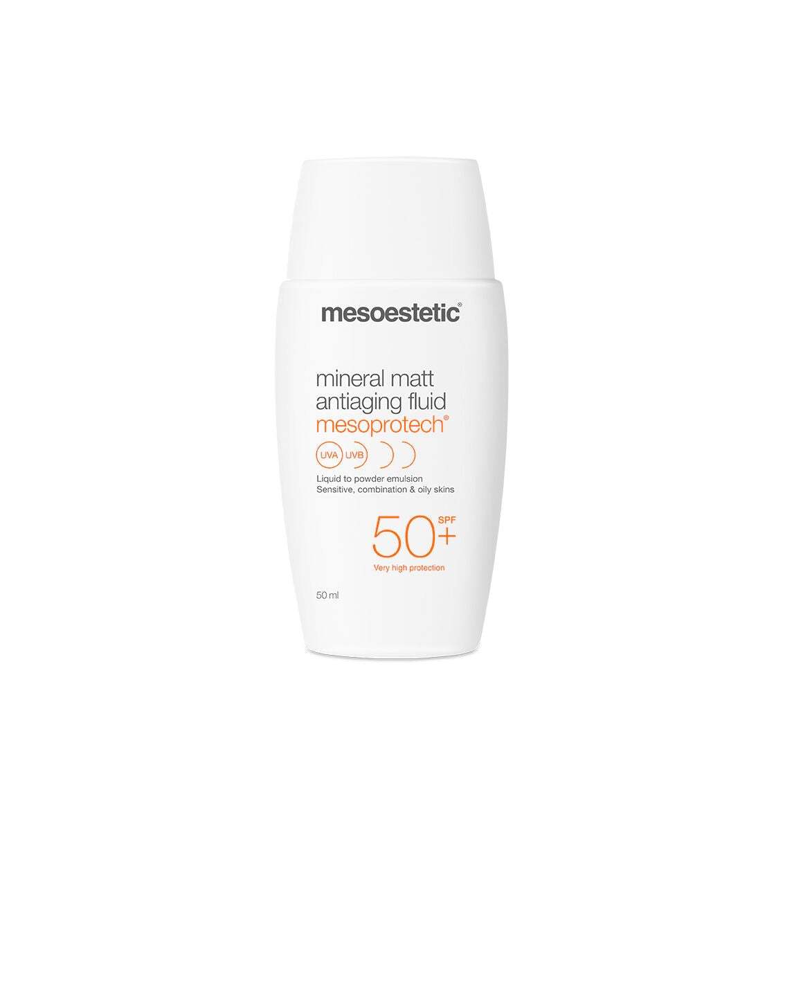 Mesoestetic Mesoprotech Mineral Matt Anti-Aging Fluid SPF 50+ - Lightweight Sunscreen for Daily Face Protection, Reduces Wrinkles & Sun Damage - Perfect for Outdoor Activities, Beach & Workday Skincare Routine