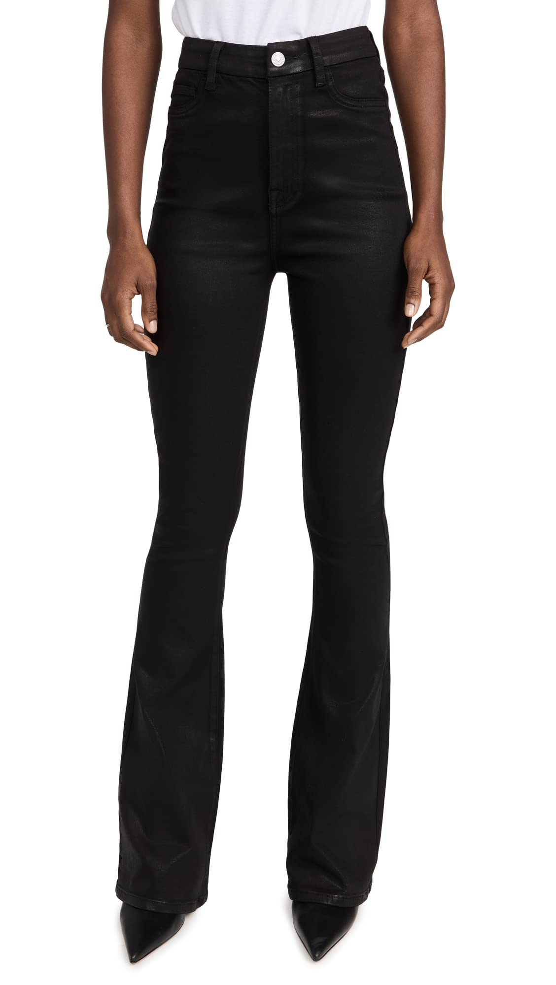 7 For All Mankind Women's Ultra High-Rise Cropped Coated Jeans - Black, Size 31 | Slimming Stretch Denim Pants for Casual Wear & Night Out