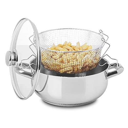 Premium Silampos Europa Stainless Steel Frying Pan with Basket - Nonstick Cookware for Perfect Frying & Draining - Ideal for Home Kitchen, Restaurants & Outdoor Cooking