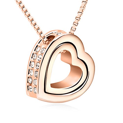 Gold Heart Necklace for Women - 18K Gold Plated Double Heart Pendant with Cubic Zirconia, Elegant Jewelry Gift for Mom, Wife, Girlfriend | Perfect for Valentine's Day, Anniversary & Birthday Gifts