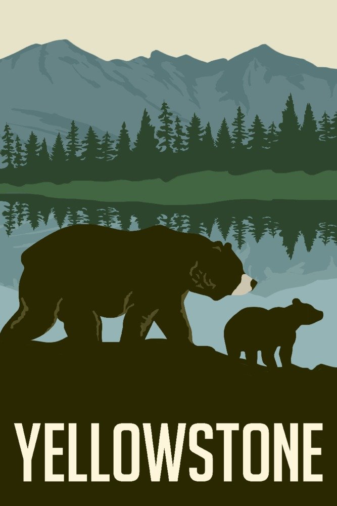 Lantern Press Yellowstone Grizzly Bear and Cub Wall Art Poster - 12x18 Inches, Nature Wildlife Decor for Living Room, Bedroom & Office