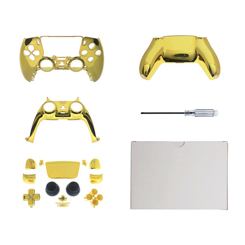 Premium Gold Chrome Controller Shell with Buttons & Touchpad - DIY Replacement Cover for PS5 Controller | Gaming Accessory for Enhanced Playstation 5 Experience