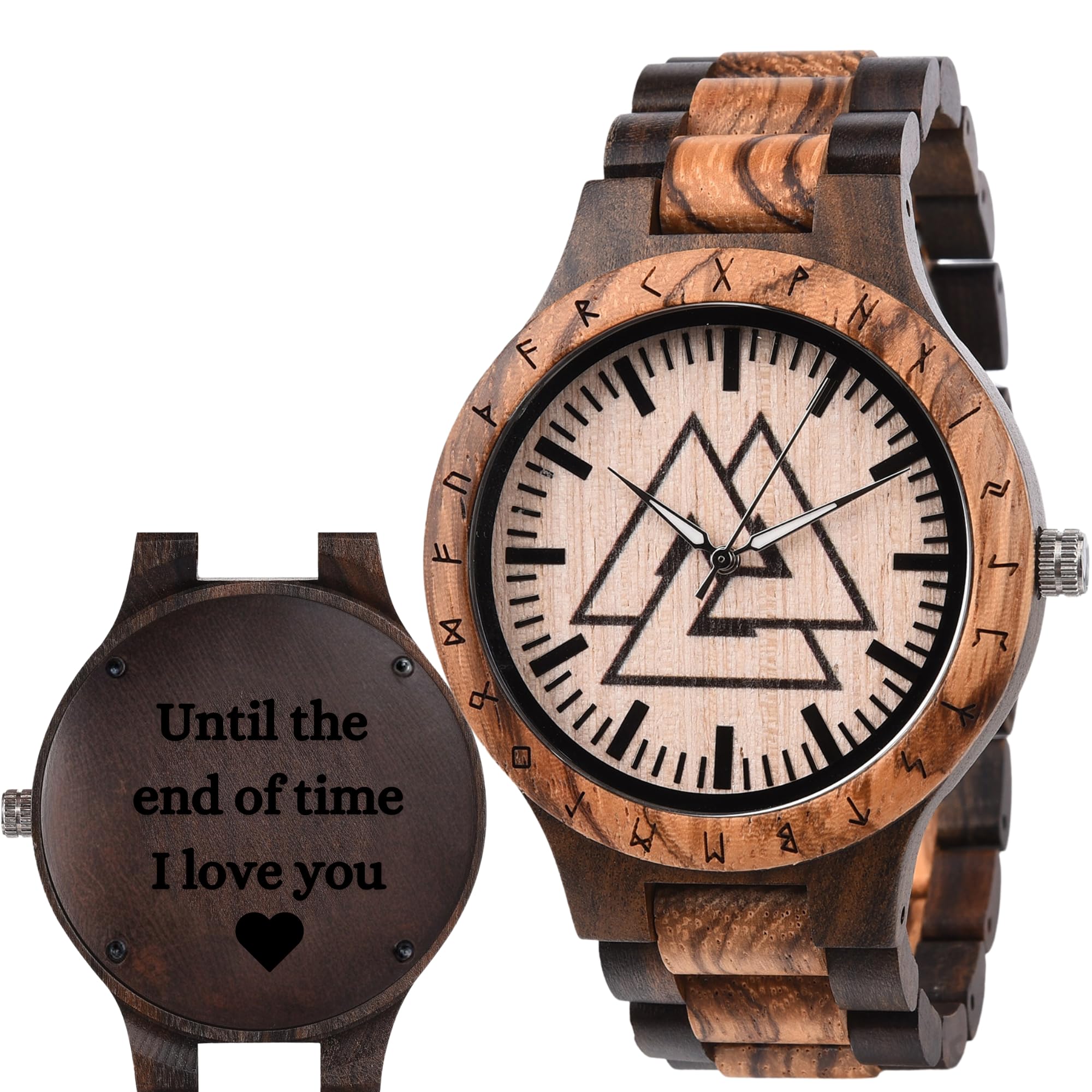 Vikingenes Wooden Watches for Men - Personalized Engraved Wood Watch | Luxury Natural Wood Chronograph Wristwatch | Unique Viking-Inspired Gift for Him | Perfect for Anniversary, Birthday & Special Occasions