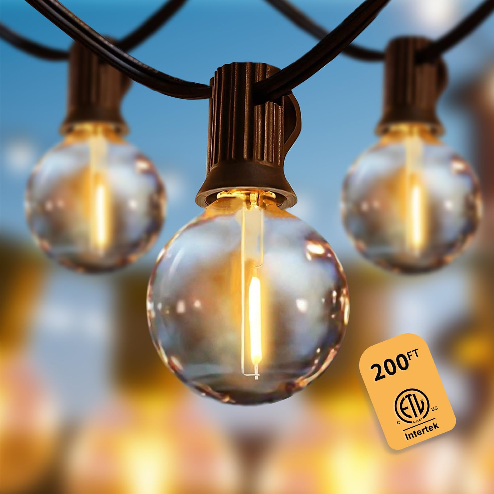 Yuusei 200FT Outdoor String Lights - Waterproof Shatterproof 104 LED Connectable Hanging Globe Lights for Patio, Backyard, Cafe (2700K Dimmable) | Perfect for Wedding Decor, Garden Party Lighting & Restaurant Ambiance