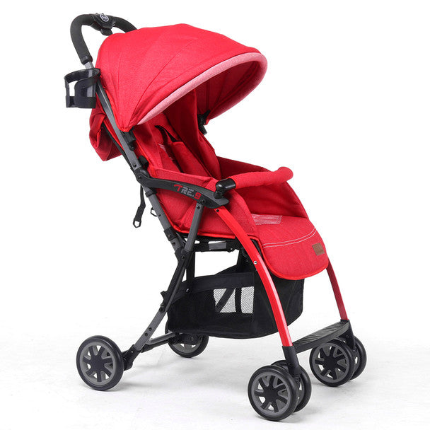 Pali Tre.9 Stroller - Denim Attitude in Miami Red | Lightweight Baby Stroller for Travel & Shopping | Perfect for City Walks, Beach Outings & Family Adventures