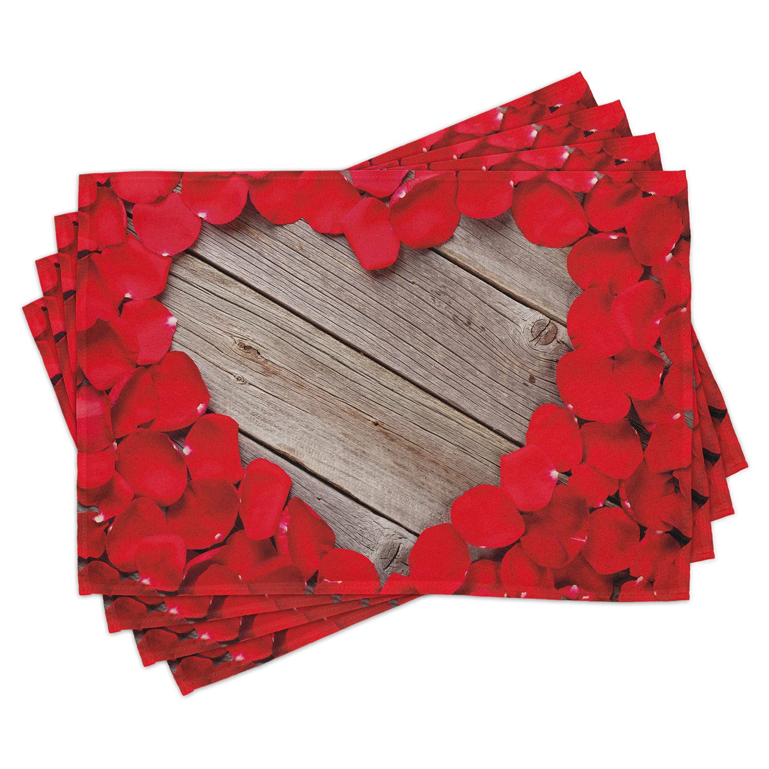 Ambesonne Rose Place Mats Set of 4 - Vibrant Red Rose Petals Heart Design Washable Fabric Dining Table Mats - Perfect for Romantic Dinners, Valentine's Day & Home Decor (Vermilion Cocoa)
