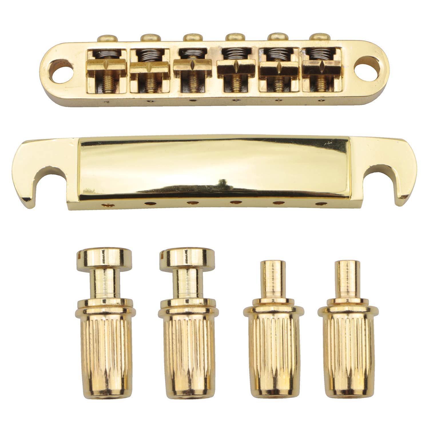 Premium Gold Electric Guitar Tune-O-Matic Roller Saddle Bridge & Tailpiece Set with Studs - Replacement Parts for Les Paul & SG Style Guitars - Perfect for Guitar Upgrades, Repairs, and Professional Performances