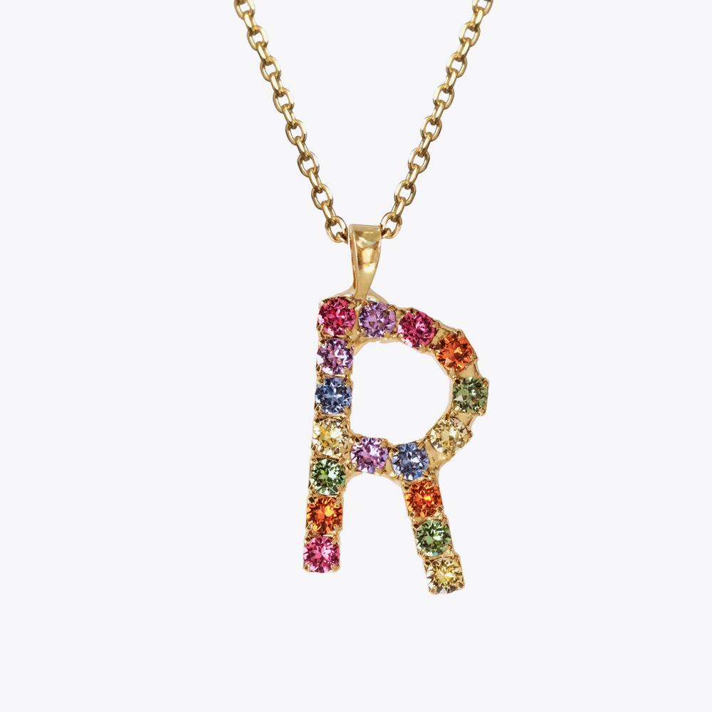 Personalized Letter Necklace R with Rainbow Charm - Custom Initial Jewelry for Women, Gift for Her, Birthday, Anniversary, Valentine's Day