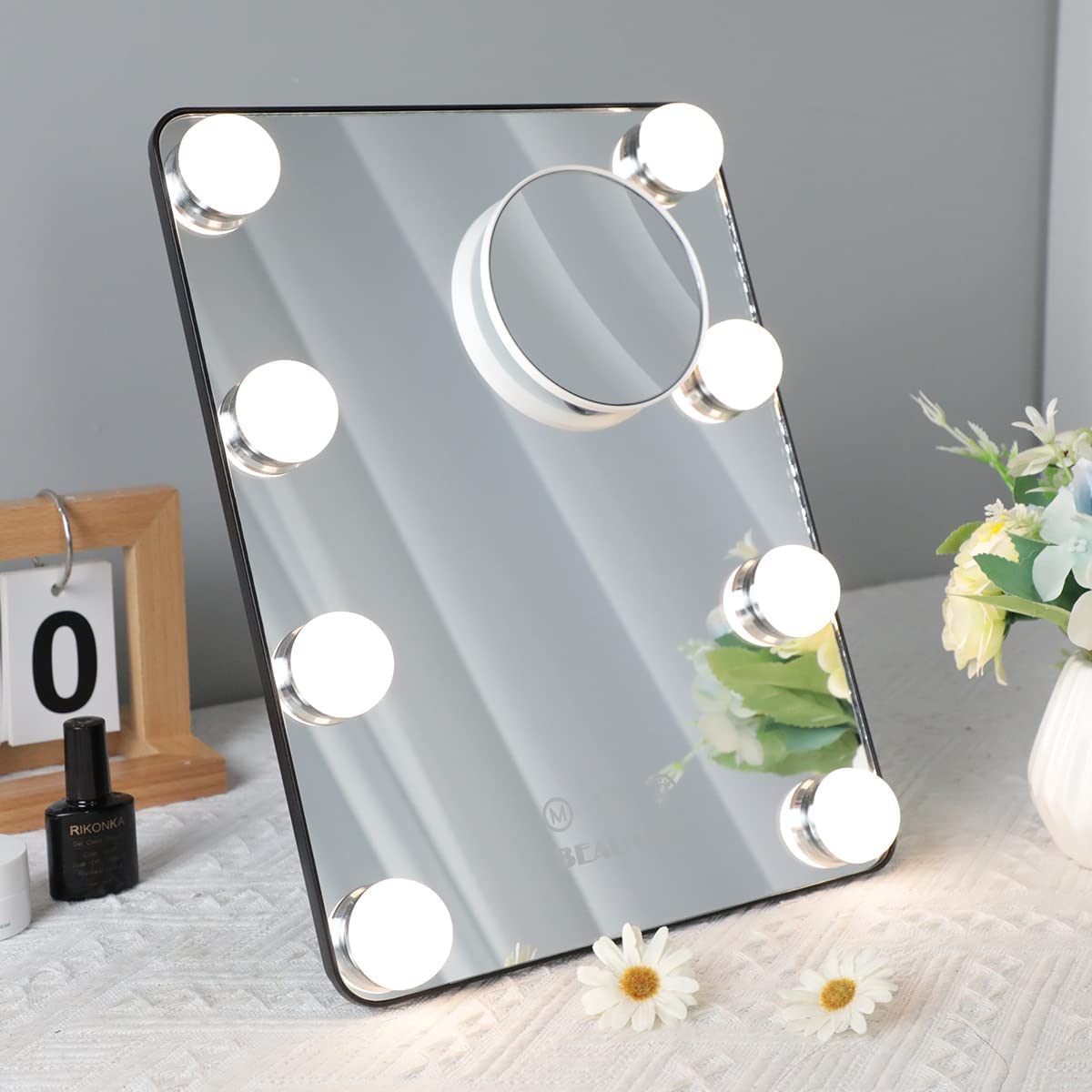 10X Magnifying Vanity Mirror with LED Lights - 3 Color Adjustable Lighted Makeup Mirror (9