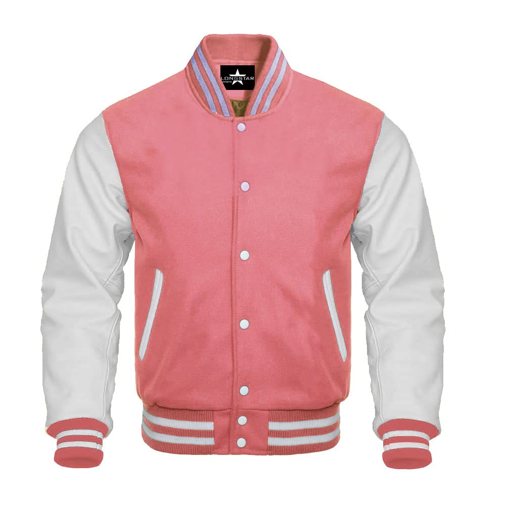 Varsity Baseball Letterman Jacket - Genuine Leather Sleeves & Wool Body - Multiple Colors - Perfect for High School Sports, Team Uniforms & Casual Wear
