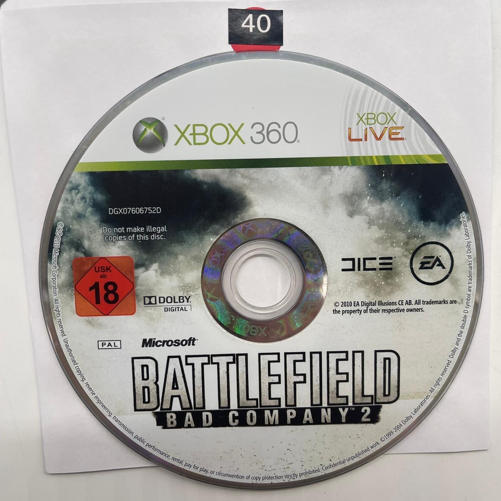 Battlefield Bad Company 2 Xbox 360 Game Disc - Pre-Owned Military Shooter Video Game for Xbox 360 Console - Perfect for FPS Fans & Action Game Collectors