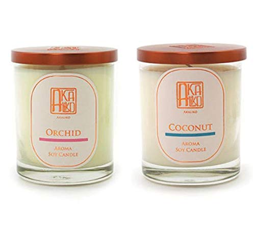 AKALIKO Orchid & Coconut Scented Soy Candle Gift Set - Handmade Natural Wax Candles for Home, Spa, Yoga & Relaxation - Aromatherapy Gifts for Women & Men