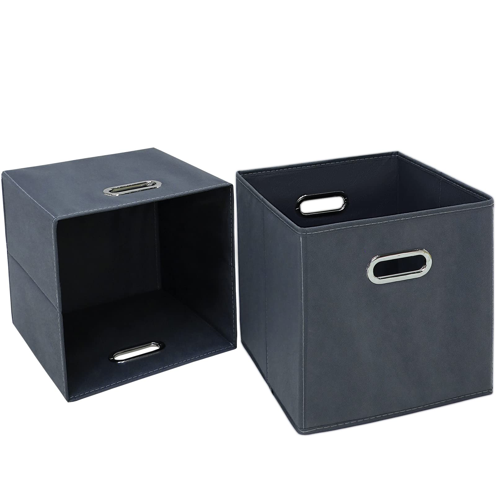Fabric Storage Bins with Handles - Foldable Organizer for Closet & Shelves (Set of 2, Grey)