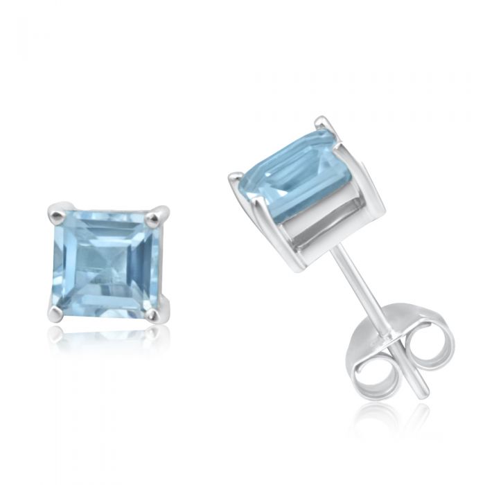 9ct White Gold 5mm Princess Cut Blue Topaz Stud Earrings for Women - Elegant Birthstone Jewelry Gift for Anniversary, Birthday & Special Occasions