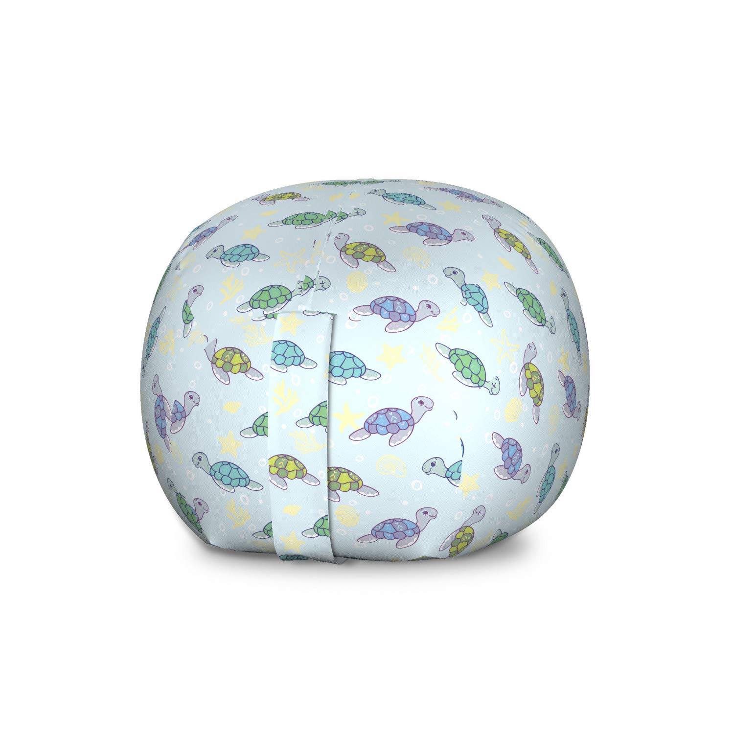 Ambesonne Turtle Shaped Storage Bag - Large Washable Toy Organizer with Colorful Cartoon Sea Animals, Bubbles & Shells Pattern - Perfect for Kids' Room, Playroom & Beach Toy Storage