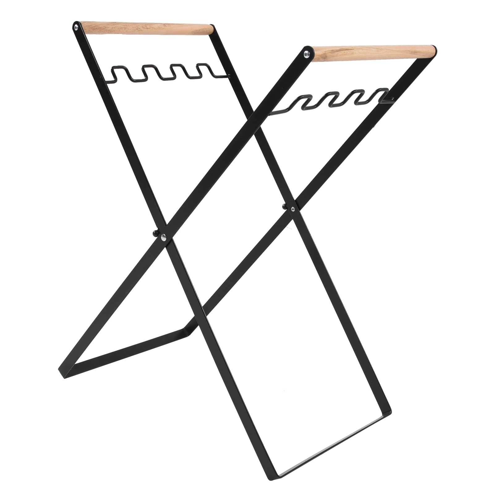 Portable Collapsible Trash Bag Holder - Sturdy Iron Frame with Rubber Wood Base - Durable Garbage Bag Stand for Indoor/Outdoor Use - Perfect for Camping, Picnics, Garage, Kitchen & Yard Waste Disposal (Black)