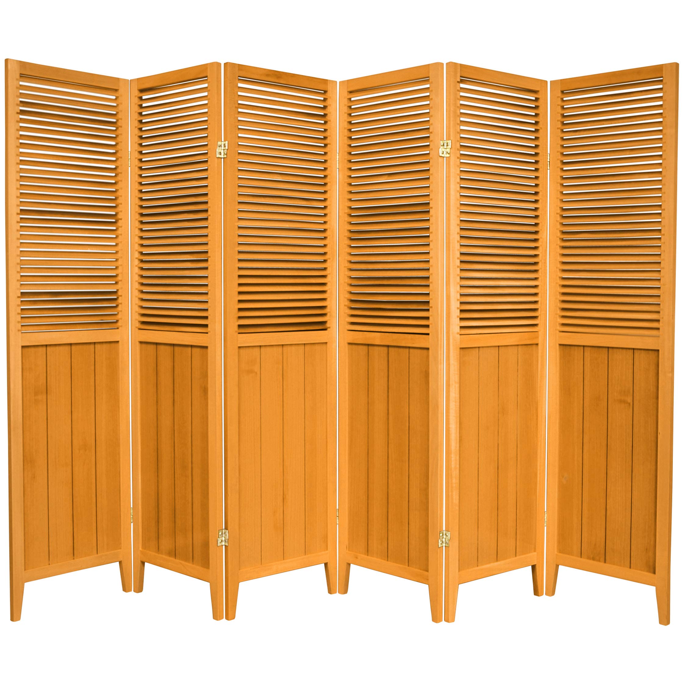 6 ft. Tall Honey Beadboard Room Divider with 6 Panels - Oriental Furniture for Home Office, Living Room, and Bedroom Privacy