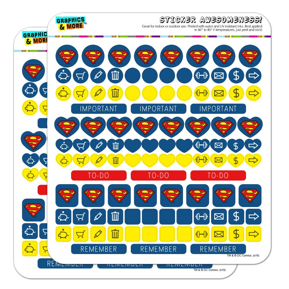 Superman Classic S Shield Logo Planner Stickers - 50pcs Scrapbooking & Crafting Decals for Journals, Calendars, DIY Projects - Perfect for Bullet Journaling, Gift Wrapping, School Supplies